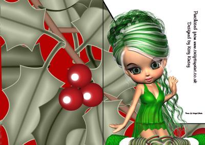 Holly Christmas A5 Shaped Front Print and Fold Card