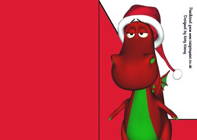 Christmas Welsh Dragon A5 Shaped Front Print & Fold Card