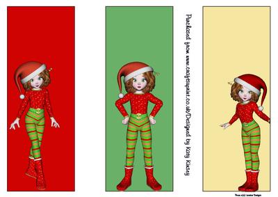 Cute Christmas Elf Set of 3 Bookmarks