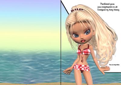Pamela at the Beach A5 Shaped Front Print and Fold Card