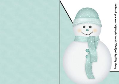 Pastel Blue Snowman A5 Shaped Front Print and Fold Card