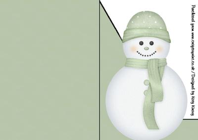 Pastel Green Snowman A5 Shaped Front Print and Fold Card
