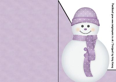 Pastel Lilac Snowman A5 Shaped Front Print and Fold Card