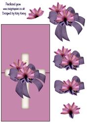 Cross with Purple Ribbon Over the Edge Card with Decoupage