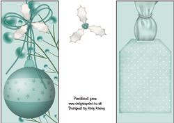 Teal Christmas Bauble with Holly Dl Card Front and Insert