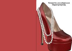 High Heel Shoe with Pearls Shaped Front Card in Red