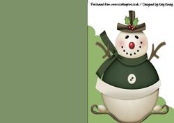 Snowman in Green A5 Shaped Front Print and Fold Card