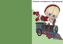 Little Christmas Elf & Train A5 Shaped Front Card in Green
