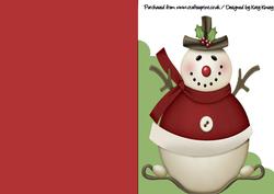 Snowman in Red A5 Shaped Front Print and Fold Card