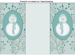 Cute Christmas Snowman in Blue Double Foldback Card