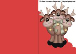Santas Reindeers A5 Shaped Front Print & Fold Card in Red