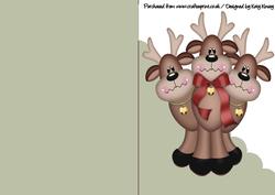 Santas Reindeers A5 Shaped Front Print & Fold Card in Green