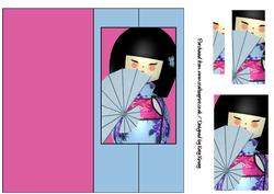 Geisha Doll in Blue Foldback Card with Simple Pyramage