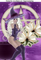 Pretty Witch in Purple with Pentacle A4 Card Front in Blonde