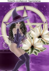 Pretty Witch in Purple with Pentacle A4 Card Front Brunette