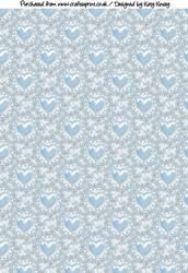Lacey Love Hearts A4 Backing Paper in Blue