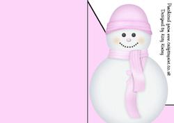 Pastel Pink Snowman A5 Print and Fold Shaped Front Card