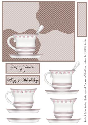 Pink and Brown Teacup Layered Card