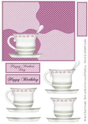 Pink and Green Teacup Layered Card