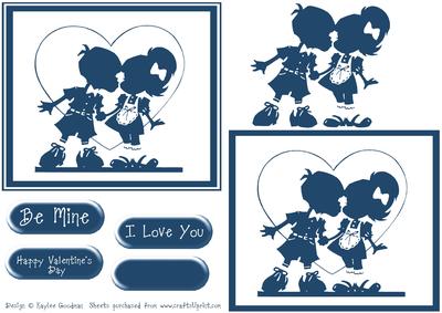 Blue Silhouette Kids Kissing Layered Card