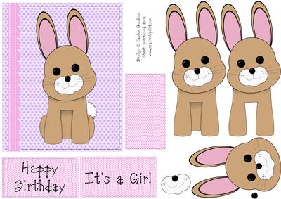 Cute Girly Bunny Rabbit Card