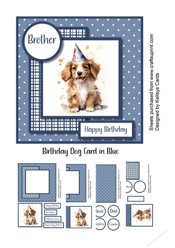 Birthday Dog Card in Blue