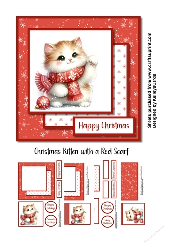 Christmas Kitten with Red Scarf