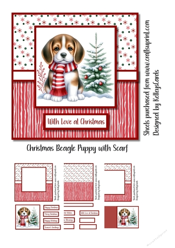 Christmas Beagle Puppy with Scarf