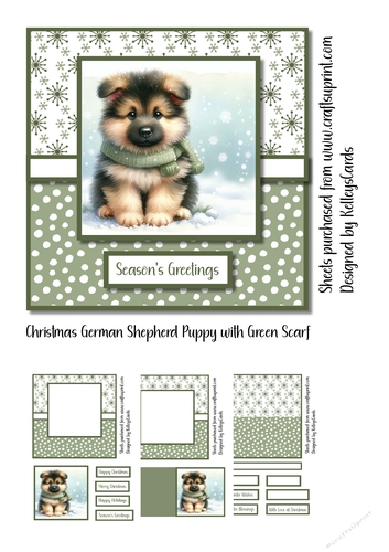 Christmas German Shepherd Puppy with Green Scarf