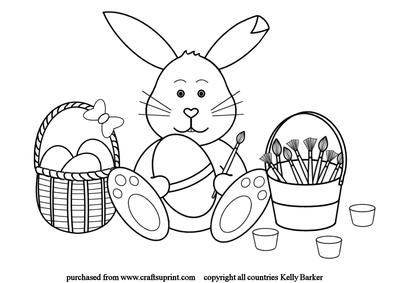 Easter Bunny Painting Eggs Digi Stamp