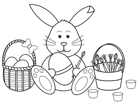 Easter Bunny Painting Eggs Black and White
