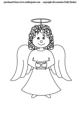 Angel with Harp Digi Stamp