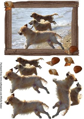 Golden Retriever Dogs in the Sea Decoupage