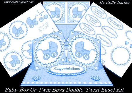 Baby Boy Twin Boys Double Twist Easel Card Kit