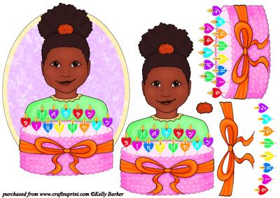 Birthday Girl with Cake and Heart Candles Ethnic