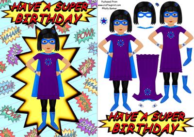 Comic Book Superhero Birthday Girl Black Hair A5 Decoupage