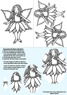 Sweet Fairy Girl Decoupage Digi Stamp