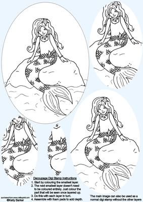 Mermaid on a Rock Decoupage Digi Stamp