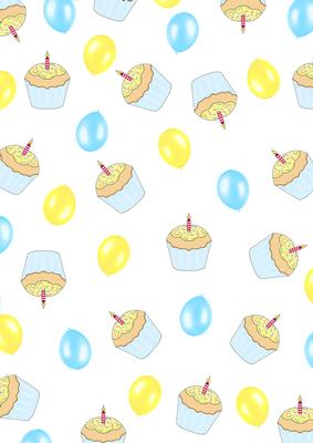 Large Balloons and Cupcakes in Blue and Yellow Backing Paper