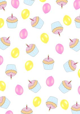 Large Balloons and Cupcakes in Pink and Yellow Backing Paper