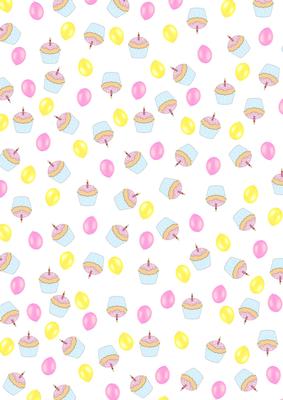 Small Balloons and Cupcakes in Pink and Yellow Backing Paper
