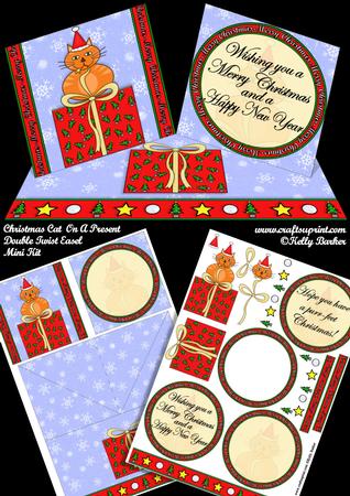 Christmas Cat on a Present Double Twist Easel Mini Kit