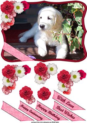 Golden Retriever Puppy with Flowers Decoupage