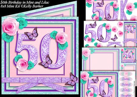 50th Birthday in Mint and Lilac 8x8 Square Mini Kit
