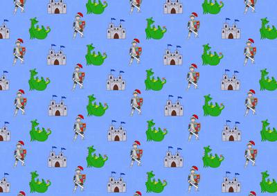 Knight Castle and Dragon Blue Backing Paper Background