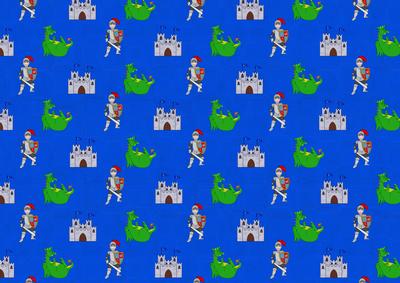 Knight Castle and Dragon Dark Blue Backing Paper Background