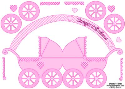 Pram Shaped Card Baby Girl