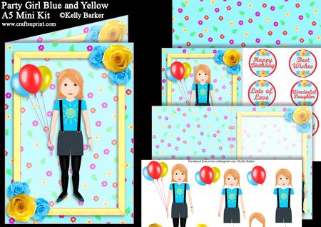 Party Girl Blue and Yellow A5 Decoupage Mini Kit
