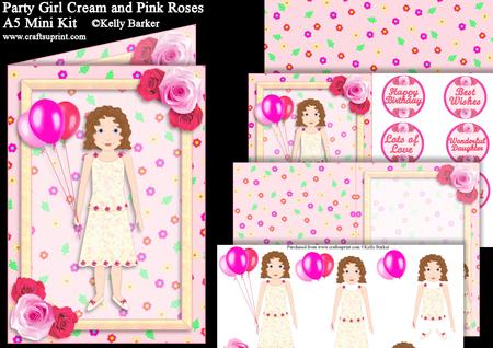 Party Girl Cream and Pink Roses A5 Decoupage Mini Kit