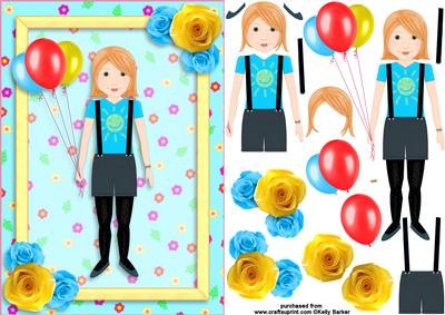Party Girl Blue and Yellow A5 Decoupage